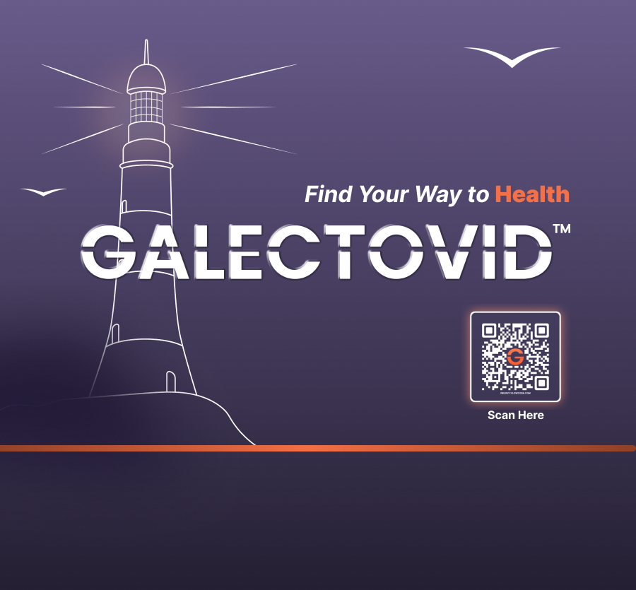 Galectovid back panel — lighthouse imagery + QR scan + Find Your Way to Health