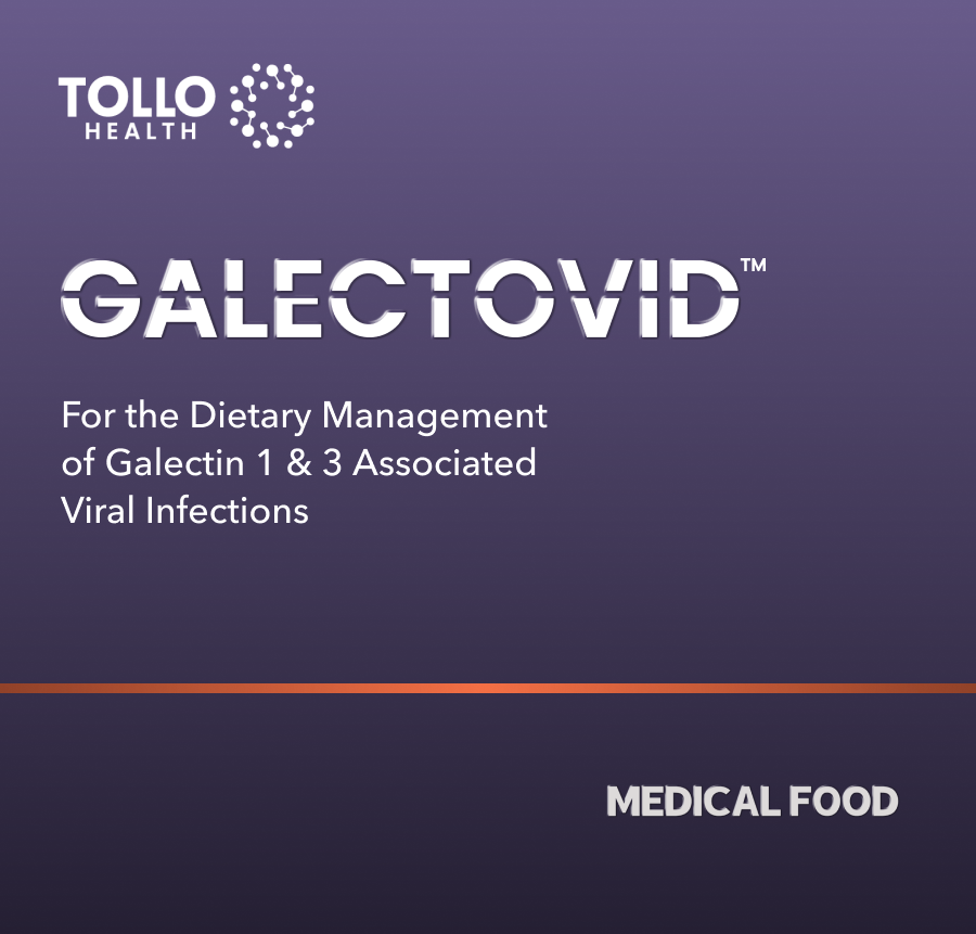 Galectovid front box — charcoal-purple + clinical orange